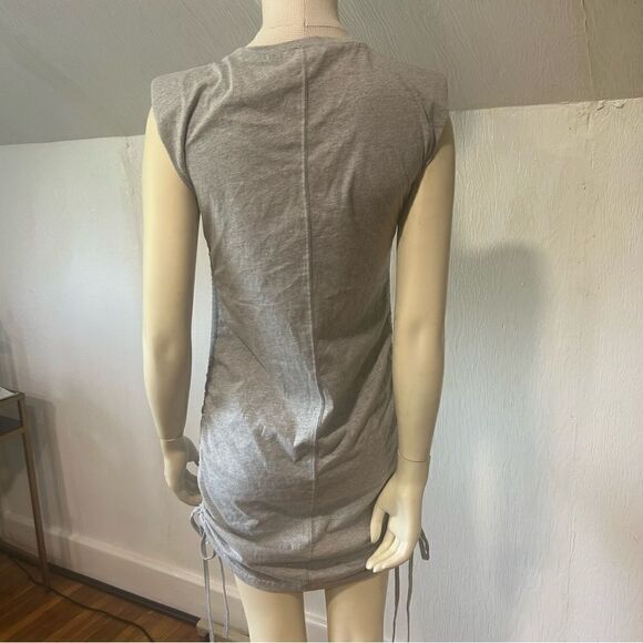 Cloud Ten GRAY PADDED SHOULDER DRAWSTRING RUCHED T-SHIRT DRESS sz S - Picture 10 of 13